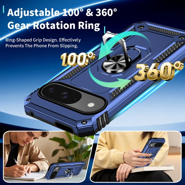 Alt view image 4 of 7 - for Pixel 9 Case/Pixel 9 Pro Case with Screen Protector: 360°Grade Rotatable Kickstand (Non-Slip) Military-Grade Drop and Shock Protection - Case for Google Pixel 9/9 Pro (Blue)