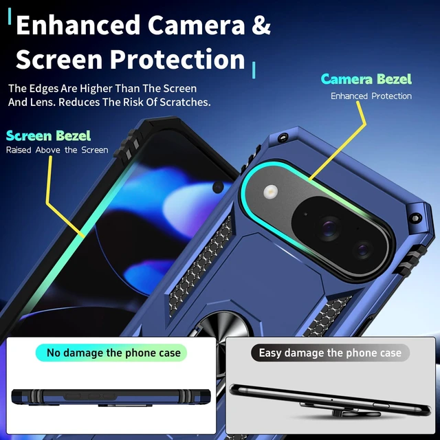 Alt view image 6 of 7 - for Pixel 9 Case/Pixel 9 Pro Case with Screen Protector: 360°Grade Rotatable Kickstand (Non-Slip) Military-Grade Drop and Shock Protection - Case for Google Pixel 9/9 Pro (Blue)