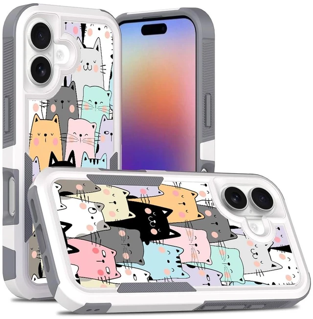 Main image of Case for iPhone 17, Unique Design Shock-Absorption Hard PC and Inner Silicone Hybrid Dual Layer Armor Defender Case for iPhone 17 6.3 inch (Cute Cats)