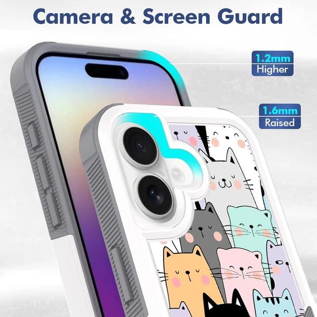 Alt view image 2 of 6 - Case for iPhone 17, Unique Design Shock-Absorption Hard PC and Inner Silicone Hybrid Dual Layer Armor Defender Case for iPhone 17 6.3 inch (Cute Cats)