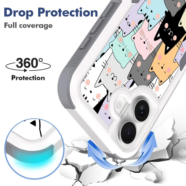 Alt view image 3 of 6 - Case for iPhone 17, Unique Design Shock-Absorption Hard PC and Inner Silicone Hybrid Dual Layer Armor Defender Case for iPhone 17 6.3 inch (Cute Cats)