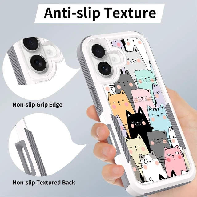 Alt view image 6 of 6 - Case for iPhone 17, Unique Design Shock-Absorption Hard PC and Inner Silicone Hybrid Dual Layer Armor Defender Case for iPhone 17 6.3 inch (Cute Cats)