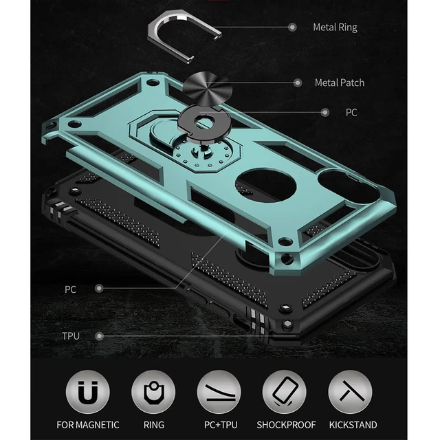 Alt view image 3 of 6 - for iPhone XR Case, iPhone XR Phone Case with Screen Protector, Military Grade Protective Cases with Ring for iPhone XR (Dark Green)