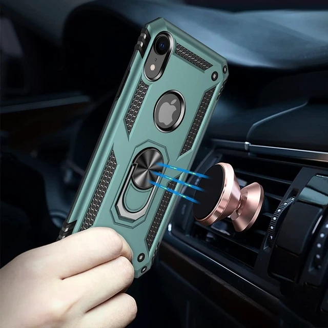 Alt view image 5 of 6 - for iPhone XR Case, iPhone XR Phone Case with Screen Protector, Military Grade Protective Cases with Ring for iPhone XR (Dark Green)