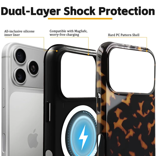 Alt view image 2 of 7 - Magnetic Tortoise Shell Phone Case for iPhone 18 Pro Max/17 Pro Max, Amber | Compatible with MagSafe, Dual-Layer Shock Protection(Hard PC + Silicone) - Aesthetic Protective Phone Cover for Women Girl