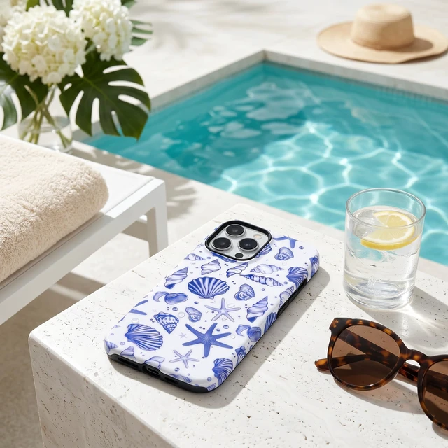 Alt view image 2 of 7 - Compatible for iPhone 13 Pro Max Case, Coastal Beach Summer Blue Ocean Seashell Aesthetic Protective Phone Case (for iPhone 13 Pro Max), RUI-97A-A