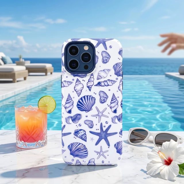 Alt view image 3 of 7 - Compatible for iPhone 13 Pro Max Case, Coastal Beach Summer Blue Ocean Seashell Aesthetic Protective Phone Case (for iPhone 13 Pro Max), RUI-97A-A