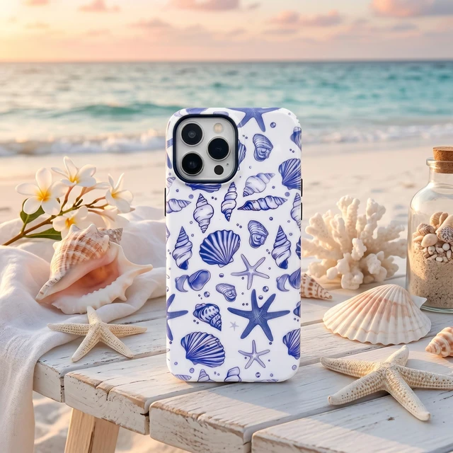 Alt view image 4 of 7 - Compatible for iPhone 13 Pro Max Case, Coastal Beach Summer Blue Ocean Seashell Aesthetic Protective Phone Case (for iPhone 13 Pro Max), RUI-97A-A