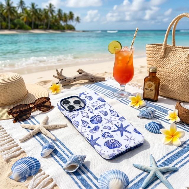 Alt view image 5 of 7 - Compatible for iPhone 13 Pro Max Case, Coastal Beach Summer Blue Ocean Seashell Aesthetic Protective Phone Case (for iPhone 13 Pro Max), RUI-97A-A