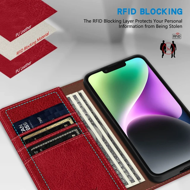Alt view image 2 of 7 - for iPhone 14 Wallet Case Strong Magnetic 6.1 inch,Rose Gold | PU Leather,RFID Blocking,Credit Card Holder, Kickstand,Shockproof TPU Shell,For women and men, Flip Phone Case Cover