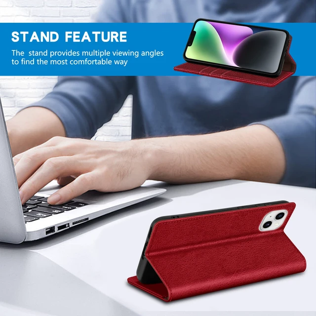 Alt view image 5 of 7 - for iPhone 14 Wallet Case Strong Magnetic 6.1 inch,Rose Gold | PU Leather,RFID Blocking,Credit Card Holder, Kickstand,Shockproof TPU Shell,For women and men, Flip Phone Case Cover