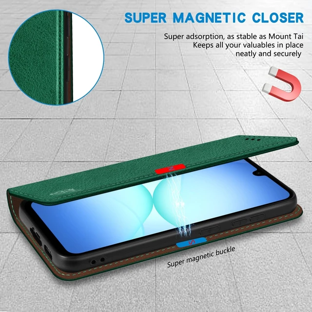 Alt view image 3 of 7 - for Samsung Galaxy A17 Wallet Case Strong Magnetic 6.7 inch,Green | PU Leather,RFID Blocking,Credit Card Holder, Kickstand,Shockproof TPU Shell,For women and men, Flip Phone Case Cover