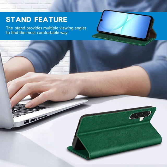 Alt view image 5 of 7 - for Samsung Galaxy A17 Wallet Case Strong Magnetic 6.7 inch,Green | PU Leather,RFID Blocking,Credit Card Holder, Kickstand,Shockproof TPU Shell,For women and men, Flip Phone Case Cover