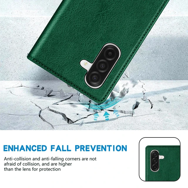 Alt view image 7 of 7 - for Samsung Galaxy A17 Wallet Case Strong Magnetic 6.7 inch,Green | PU Leather,RFID Blocking,Credit Card Holder, Kickstand,Shockproof TPU Shell,For women and men, Flip Phone Case Cover