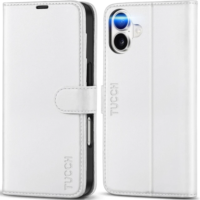 Main image of Wallet Case for iPhone 16 (6.1") 2024, 4 Card Slots, White | RFID Blocking, Viewing Stand, Shockproof TPU Shell, PU Leather, Magnetic Closure, Protective Folio Flip Cover