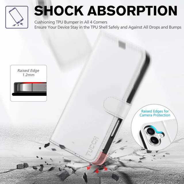 Alt view image 6 of 7 - Wallet Case for iPhone 16 (6.1") 2024, 4 Card Slots, White | RFID Blocking, Viewing Stand, Shockproof TPU Shell, PU Leather, Magnetic Closure, Protective Folio Flip Cover