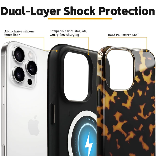 Alt view image 2 of 7 - Cute Magnetic Tortoise Shell Phone Case for iPhone 14 Plus, Amber | Compatible with MagSafe, Dual-Layer Shock Protection(Hard PC + Silicone) - Aesthetic Protective Phone Cover for Women Girl