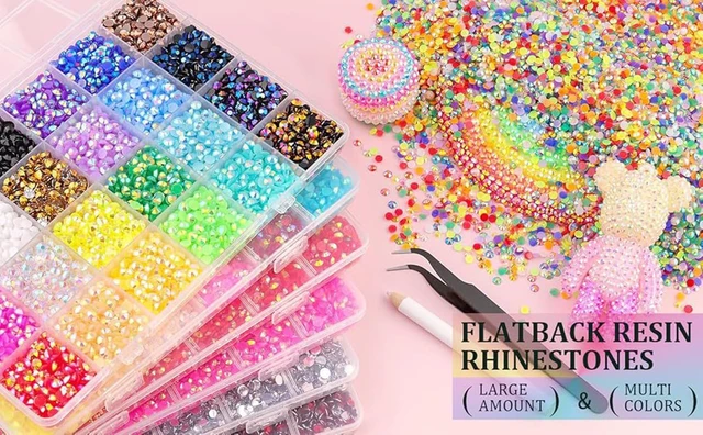 Alt view image 5 of 7 - 40 Colors Resin Jelly Gems Bedazzling Kit, Mixed-Color 3mm Flatback Gems for Diamond Art, Bedazzling Kit with 3Pcs B7000 Glue for Clothing Shoes Nail Mobile Phone Shell Diamond Art