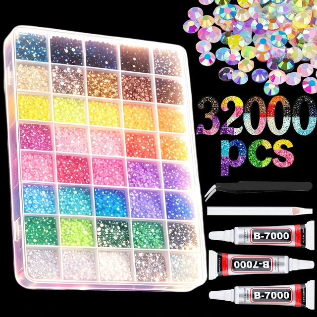 Main image of 40 Colors Resin Jelly Gems Bedazzling Kit, Mixed-Color 3mm Flatback Gems for Diamond Art, Bedazzling Kit with 3Pcs B7000 Glue for Clothing Shoes Nail Mobile Phone Shell Diamond Art