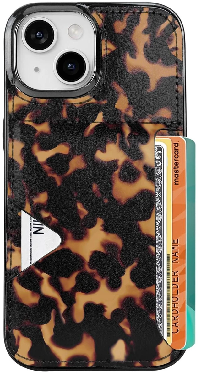 Main image of for iPhone 13 14 15 Case with Card Holder- Slim (Tortoise Shell) | Leather Wallet Case Credit Card Holder Moneymate, Hidden Card Slot Cover for Women Man