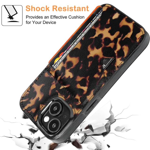 Alt view image 6 of 7 - for iPhone 13 14 15 Case with Card Holder- Slim (Tortoise Shell) | Leather Wallet Case Credit Card Holder Moneymate, Hidden Card Slot Cover for Women Man