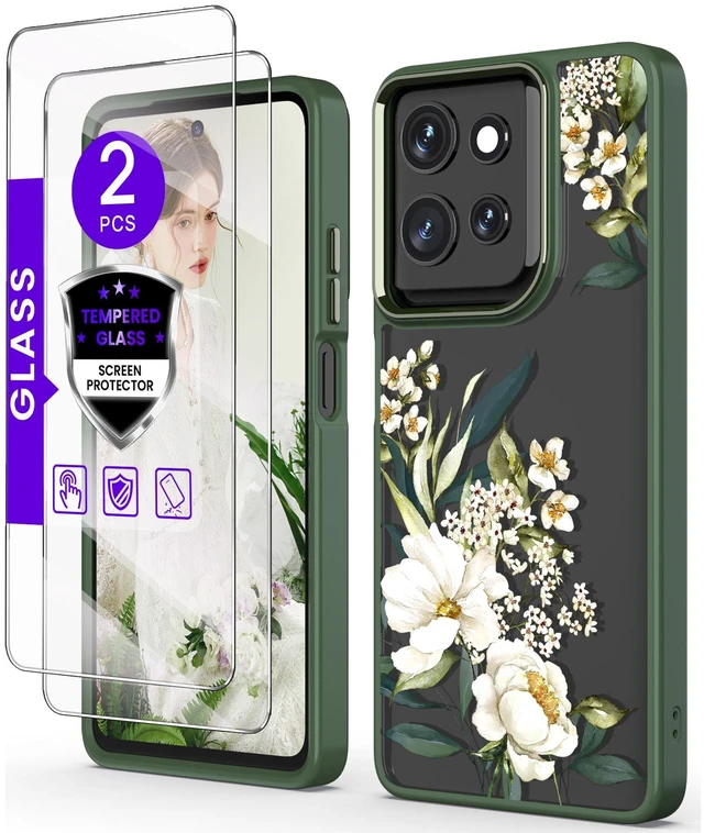 Main image of Clear Flower Case for Motorola Moto G 5G 2025/2026-Gardenia | Girl Women Slim Soft TPU + Hard PC Military Grade Protective Cover With Tempered Glass Screen Protector for G Play 2026