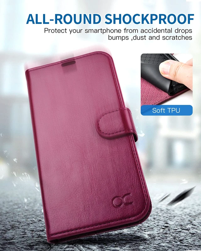 Alt view image 7 of 7 - for iPhone 13 Wallet Case, Card Holder, Burgundy | RFID Blocking, Kickstand, Magnetic Closure, PU Leather Flip Folio, Shockproof TPU Shell, Protective Phone Cover (6.1") 2021