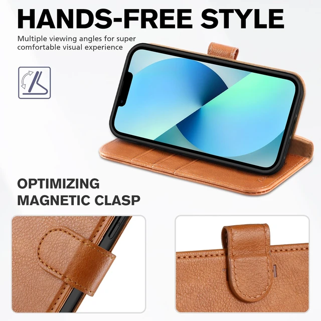 Alt view image 5 of 7 - Wallet Case for iPhone 13 (6.1") 2021, 3 Card Slots, Light Brown | RFID Blocking, Viewing Stand, Shockproof TPU Shell, PU Leather, Magnetic Closure, Protective Folio Flip Cover