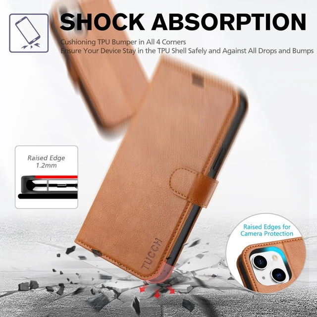 Alt view image 6 of 7 - Wallet Case for iPhone 13 (6.1") 2021, 3 Card Slots, Light Brown | RFID Blocking, Viewing Stand, Shockproof TPU Shell, PU Leather, Magnetic Closure, Protective Folio Flip Cover