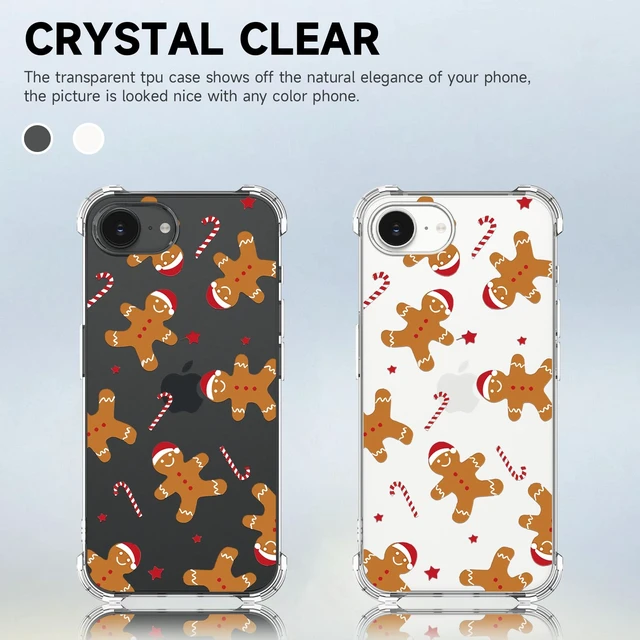 Alt view image 6 of 7 - for iPhone 17e Christmas Case for iPhone 16e Cute Case Gingerbread Man Designed Phone Cover Soft Bumper Shockproof Protective Mobile Shell - Gingerbread Man Clear