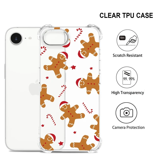 Alt view image 3 of 7 - for iPhone 17e Christmas Case for iPhone 16e Cute Case Gingerbread Man Designed Phone Cover Soft Bumper Shockproof Protective Mobile Shell - Gingerbread Man Clear