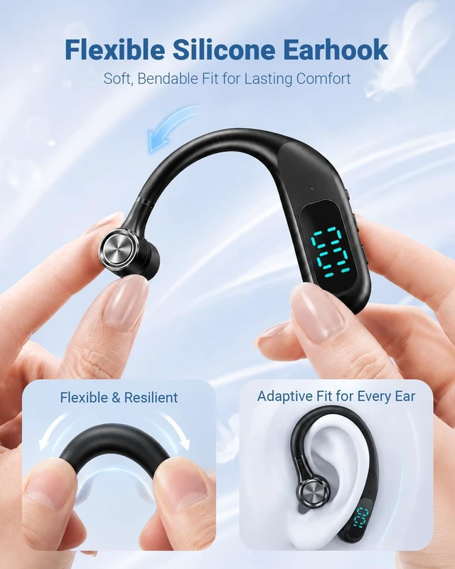 Alt view image 5 of 7 - Bluetooth Earpiece Hands Free Blue Tooth Headset with Noise Canceling Mic Ear Piece One Single Ear Bluetooth Earbud Wireless Office Cell Phone Trucker Headsets for Work