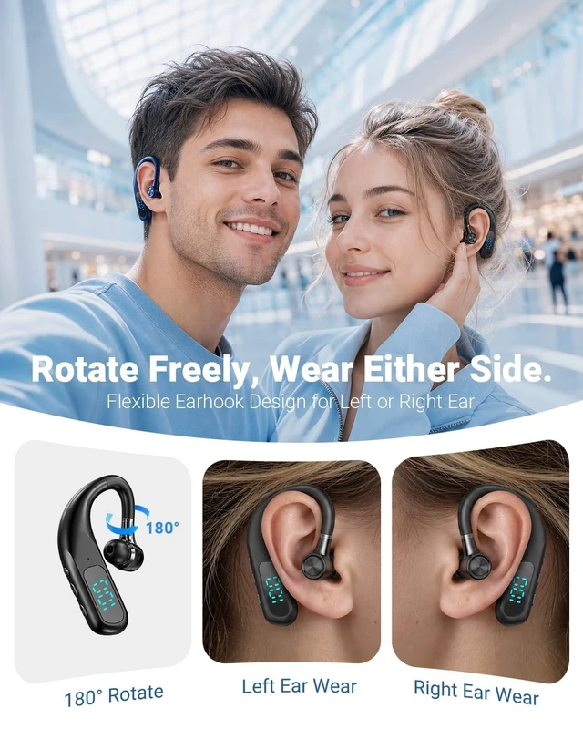 Alt view image 3 of 7 - Bluetooth Earpiece Hands Free Blue Tooth Headset with Noise Canceling Mic Ear Piece One Single Ear Bluetooth Earbud Wireless Office Cell Phone Trucker Headsets for Work