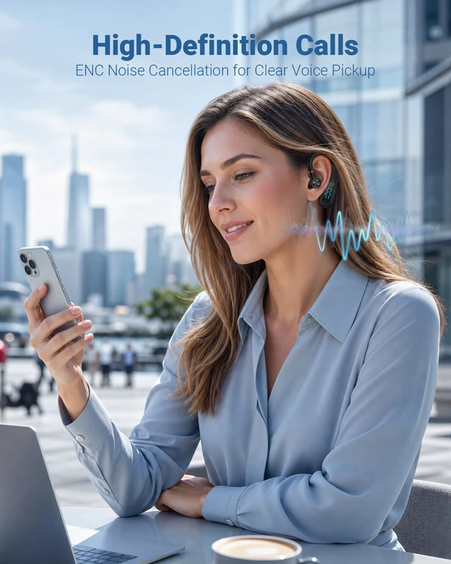 Alt view image 6 of 7 - Bluetooth Earpiece Hands Free Blue Tooth Headset with Noise Canceling Mic Ear Piece One Single Ear Bluetooth Earbud Wireless Office Cell Phone Trucker Headsets for Work