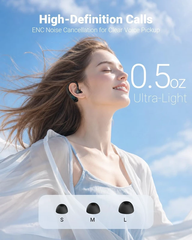 Alt view image 7 of 7 - Bluetooth Earpiece Hands Free Blue Tooth Headset with Noise Canceling Mic Ear Piece One Single Ear Bluetooth Earbud Wireless Office Cell Phone Trucker Headsets for Work