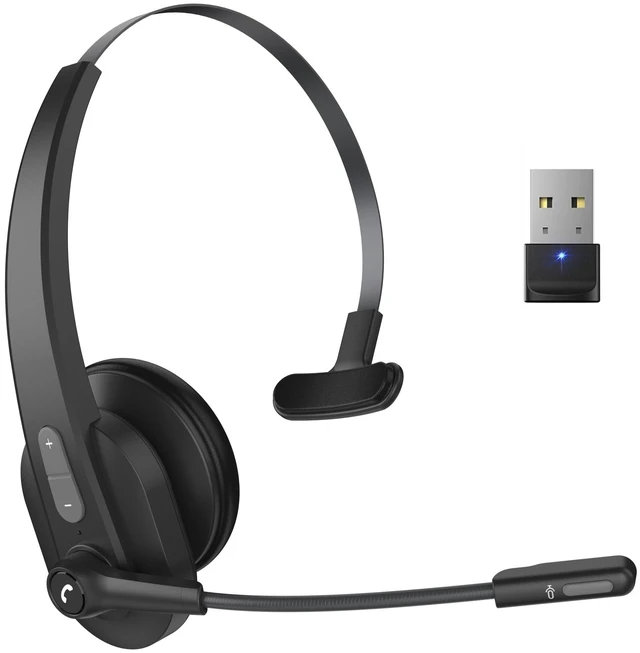 Main image of Bluetooth Headset, Wireless Headset with USB Dongle for Computer, Single-Ear Wireless Headset with Mute Button Noise Cancelling Microphone