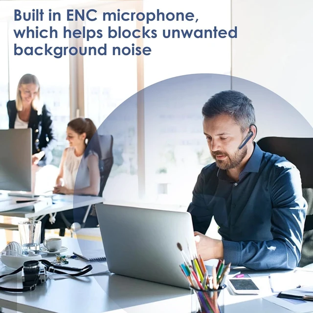 Alt view image 3 of 7 - Bluetooth Headset V5.0, Wireless Headset with Dual Noise-Canceling Mics, Portable Charging Case, 300H Standby Time, Hands Free Headphones for PC/Cell Phone, Trucker/Home/Office/Work