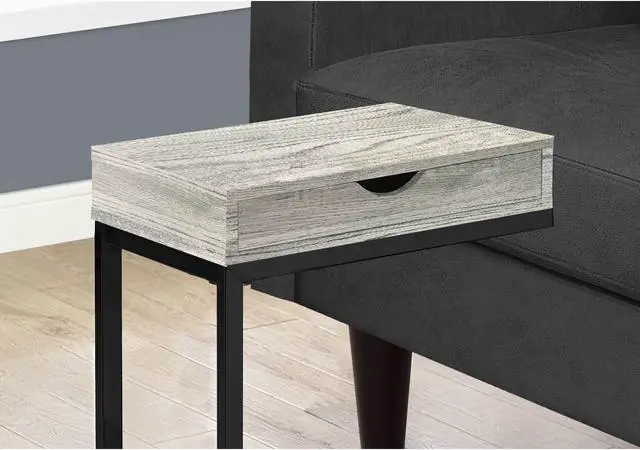 Alt view image 3 of 10 - Monarch Specialties Grey Reclaimed Wood-Look Rectangular Accent Table with Storage Drawer and Black Metal Base