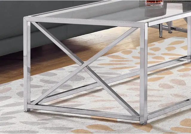 Alt view image 3 of 9 - Monarch Specialties 17.25"H Contemporary Tempered Glass Top Rectangular Coffee Table with Chrome Metal Base