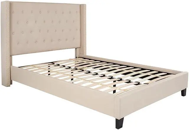Alt view image 6 of 20 - Riverdale Full Size Tufted Upholstered Platform Bed in Beige Fabric