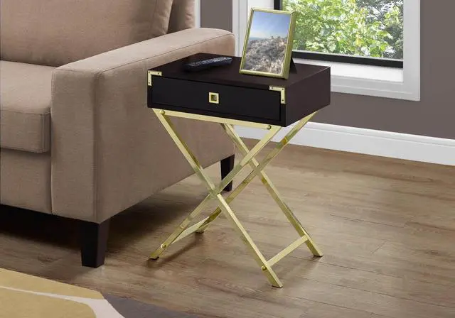 Alt view image 2 of 11 - Monarch Specialties 24"H Multi-Functional Rectangular Top Side/End Accent Table in Cappuccino Laminated Finish with Gold Metal Base