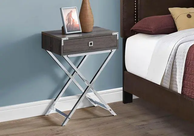 Alt view image 3 of 11 - Monarch Specialties 24"H Multi-Functional Rectangular Top Side/End Accent Table in Laminated Dark Taupe with Chrome Silver Metal Base