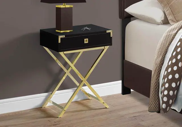 Alt view image 3 of 11 - Monarch Specialties 24"H Multi-Functional Rectangular Top Side/End Accent Table in Cappuccino Laminated Finish with Gold Metal Base