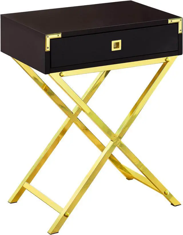 Main image of Monarch Specialties 24"H Multi-Functional Rectangular Top Side/End Accent Table in Cappuccino Laminated Finish with Gold Metal Base