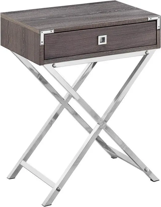 Main image of Monarch Specialties 24"H Multi-Functional Rectangular Top Side/End Accent Table in Laminated Dark Taupe with Chrome Silver Metal Base