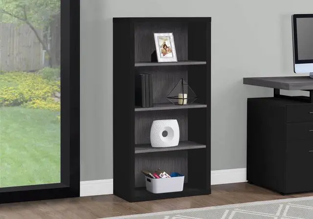 Alt view image 2 of 10 - Monarch Specialties 48"H Bookcase with 3 Adjustable Shelves - Black, Grey