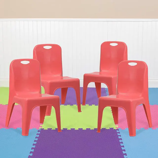 Alt view image 3 of 20 - Flash Furniture Red Plastic Stackable Kids School Classroom Chair with Carrying Handle and 11" Seat Height - 4 Pack