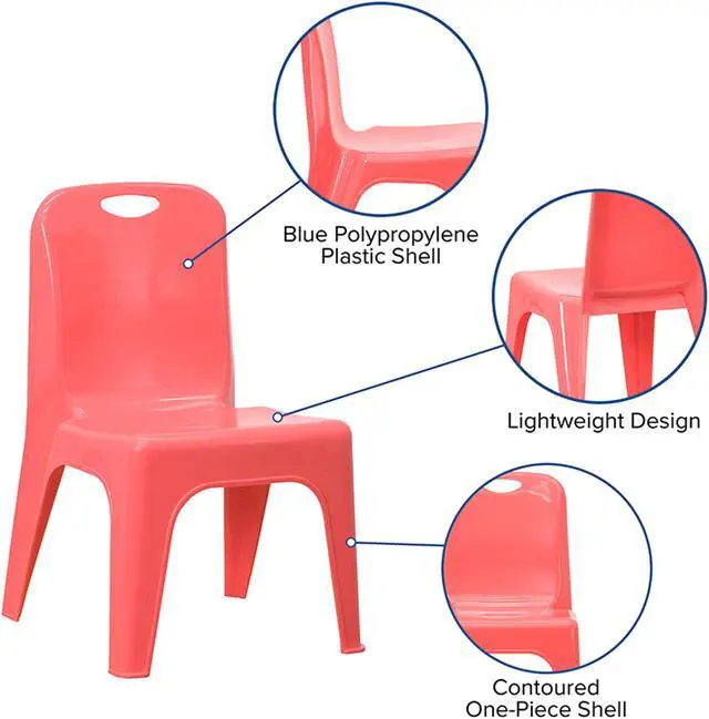 Alt view image 6 of 20 - Flash Furniture Red Plastic Stackable Kids School Classroom Chair with Carrying Handle and 11" Seat Height - 4 Pack