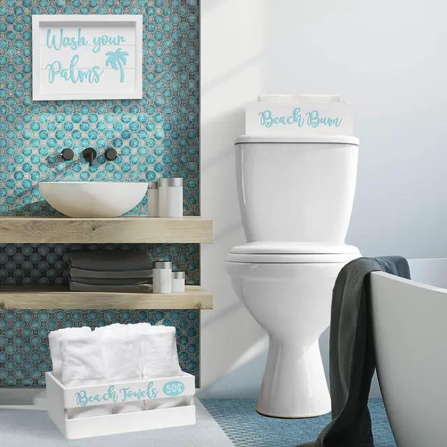 Alt view image 4 of 20 - Elegant Designs Three Piece Decorative Wood Bathroom Set, Large, Coastal/Beach  (1 Towel Holder, 1 Frame, 1 Toilet Paper Holder)