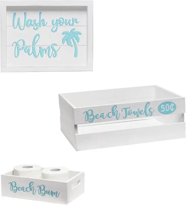 Alt view image 8 of 20 - Elegant Designs Three Piece Decorative Wood Bathroom Set, Large, Coastal/Beach  (1 Towel Holder, 1 Frame, 1 Toilet Paper Holder)